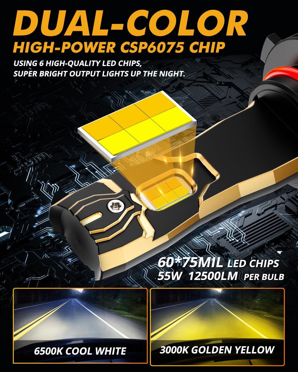 9005/HB3 LED Bulb Fog Lights/Low Beam Lights 110W 25000LM GX Bi-Color série High Power & Brightness bicolore à commutation –…