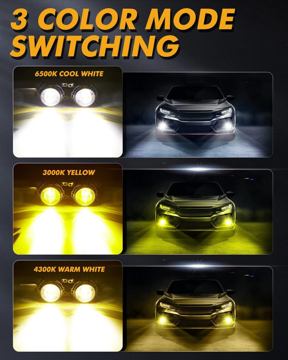 3 Inch 104W Bi-LED Projector Lens Fog Light 3-Colors Switchback Hyperboid Lens Fog Light avec High Beam Auxiliary pour Toyot…