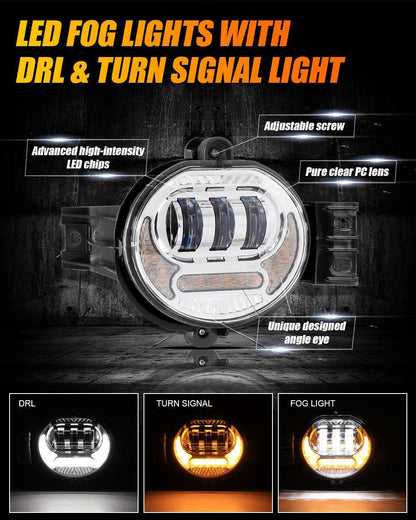 Lot de 2 LED antibrouillard ensemble w/ DRL+ clignotant pour Dodge Ram 1500 2002–2008, Dodge Ram 2500/3500 2003–2009 (chromé)