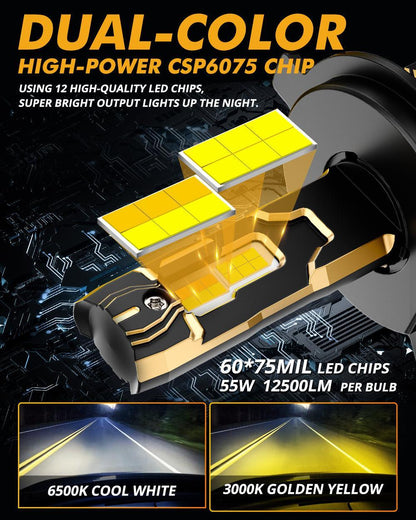 H4 Ampoules de phare LED 110W 25000LM GX Bi-Color série haute puissance et forte luminosité bicolore à commutation – 2