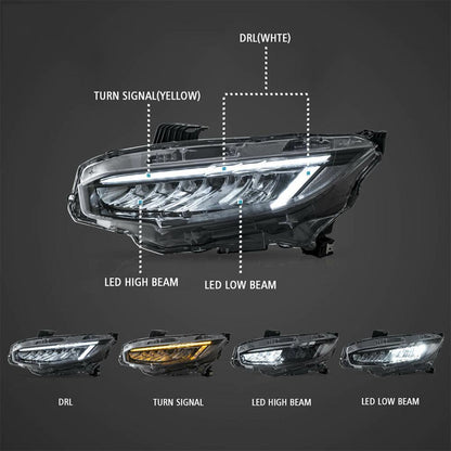 LED bloc optique avant Reflection Bowl chromé pour 2016–2021 Honda Civic 10th Gen – vue 3 – NOVADOMIO