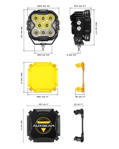 CUBE-Z série 4″ Combo Projecteurs LED compacts tout-terrain avec blanc DRL & feux clignotants orange – vue 11 – NOVADOMIO