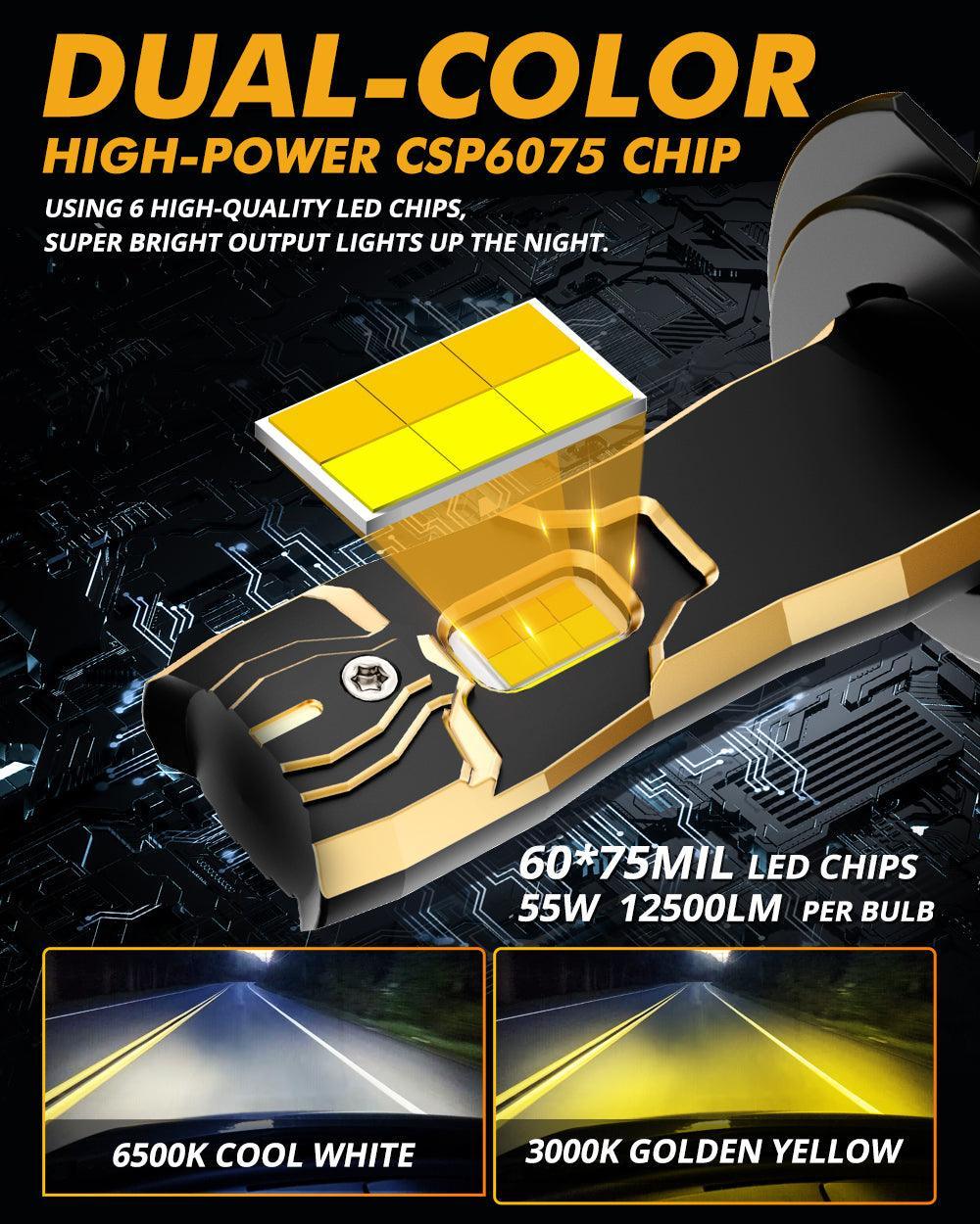 H7 LED Bulb Fog Lights/Low Beam Lights 110W 25000LM GX Bi-Color série High Power & Brightness bicolore à commutation – 2 amp…