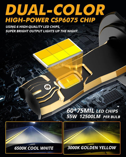 H7 Ampoules LED antibrouillard / feux de croisement 110W 25000LM GX Bi-Color série haute puissance et forte luminosité