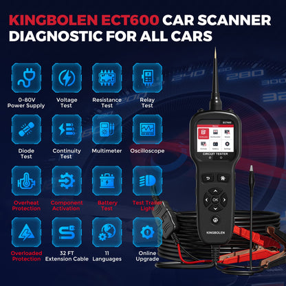 Testeur de circuit automobile KINGBOLEN ECT600 12/24 V – Câble 10 m – vue 2 – NOVADOMIO