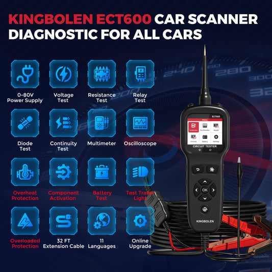 Testeur de circuit automobile KINGBOLEN ECT600 12/24 V – Câble 10 m – vue 2 – NOVADOMIO