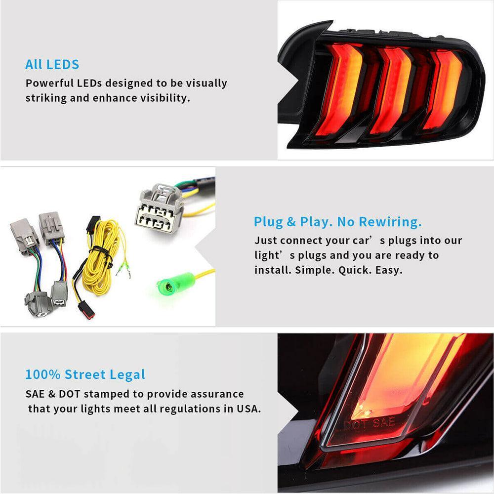 LED bloc de feux arrière avec 5 Modes Sequential clignotant pour 2015-2023 Ford Mustang 6th Gen (S550) – vue 10