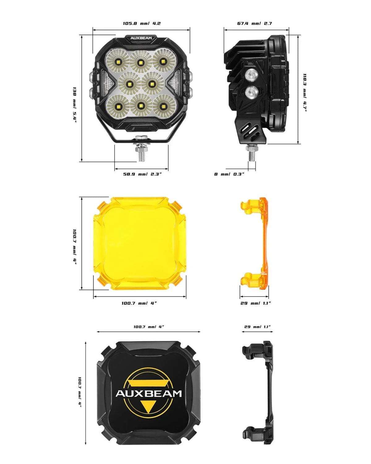 CUBE-Z série 4 Inch Flood Projecteurs LED compacts tout-terrain avec blanc DRL & orange clignotant Lights – vue 10