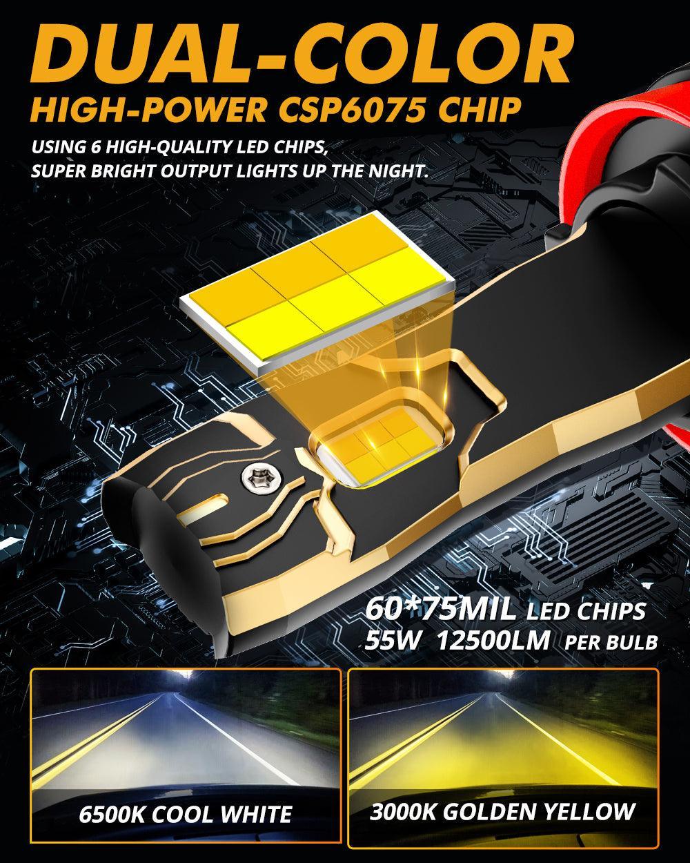 H11/H9/H8/H16JP LED Bulb Fog Lights/Low Beam Lights 110W 25000LM GX Bi-Color série High Power & Brightness bicolore à commut…