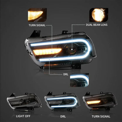 LED bloc optique avant RGB projecteur double faisceau noir pour 2011–2014 Dodge Charger (LD) – vue 3 – NOVADOMIO