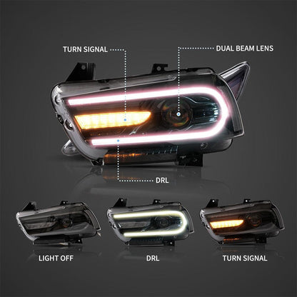 LED bloc optique avant projecteur double faisceau noir pour 2011–2014 Dodge Charger (LD) Pre-Facelifted – vue 3 – NOVADOMIO