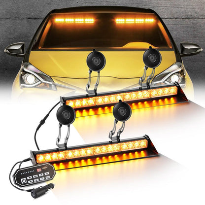17″ Dual pare-brise Dash stroboscopique Barres lumineuses 20 clignotant motifs avec Suction Cup Mount pour véhicules camions