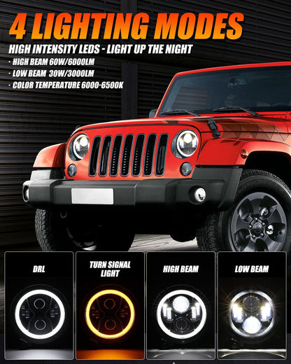Lot de 2 9″ phares LED avec DRL anneau Halo pour Jeep Wrangler JL Jeep Gladiator JT 2018 2019 2020 2021 2022 – vue 2