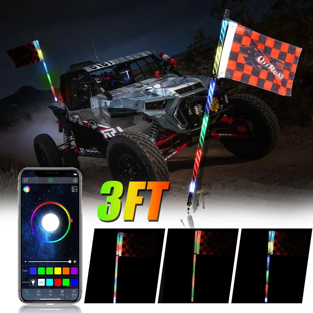 3FT/4FT RGB LED Whip Light avec Bluetooth Controlled + Whip Light Mounting Brackets pour UTV, ATV, Off-road Vehicle – vue 22