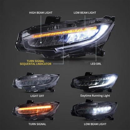 LED bloc optique avant Reflection Bowl chromé pour 2016–2021 Honda Civic 10th Gen (FC/FK) – vue 4 – NOVADOMIO