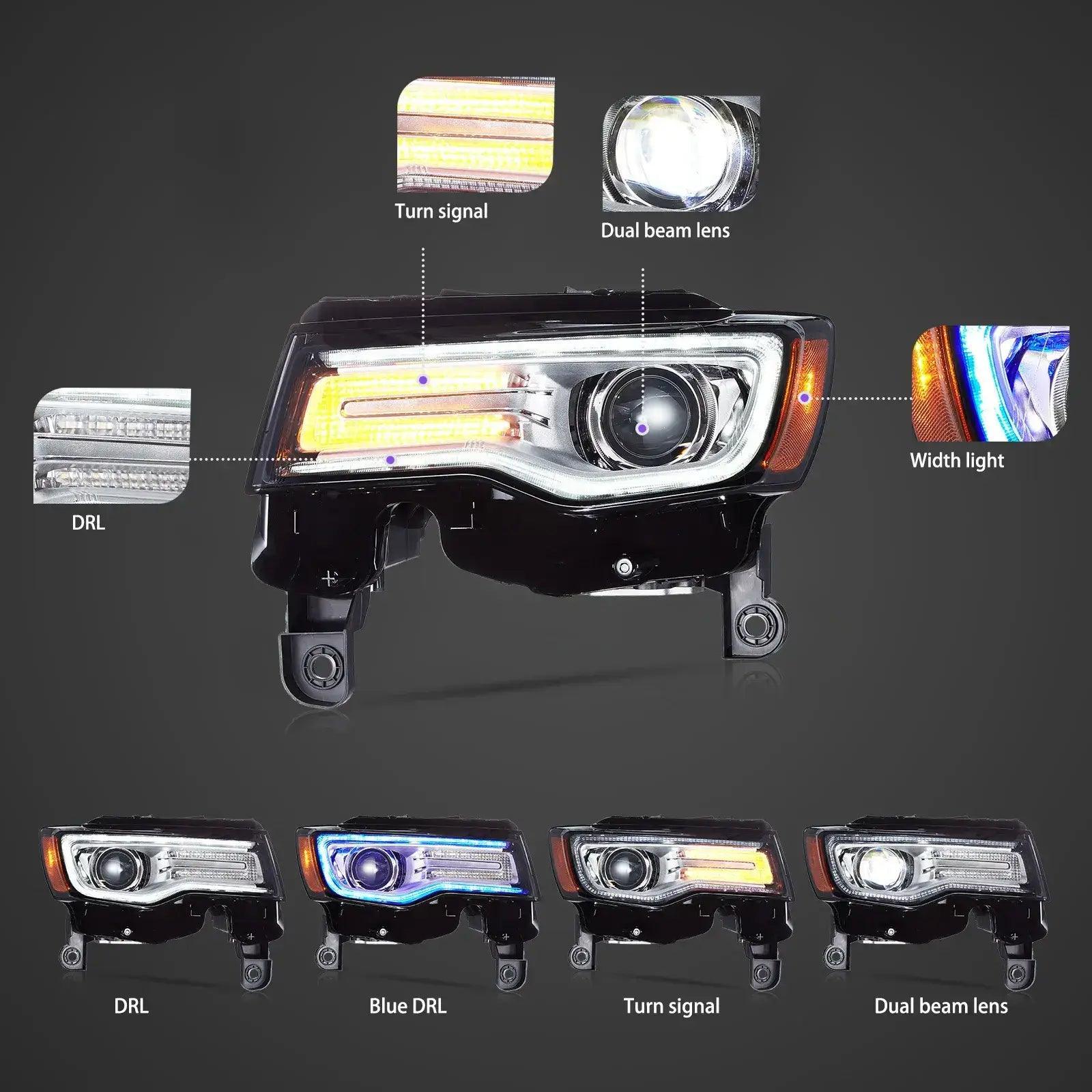 LED bloc optique avant Full LED avec Startup Animation/ Blue DRL pour 2014-2022 Jeep Grand Cherokee (WK2） – vue 4