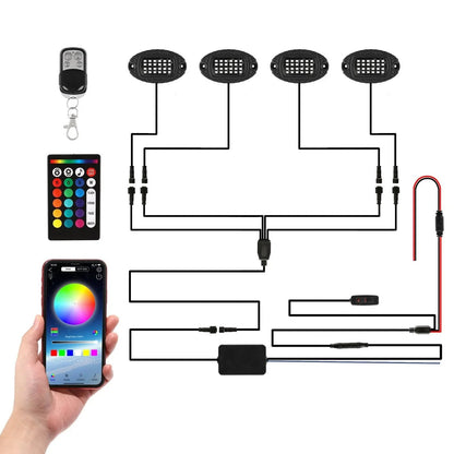 RGBW LED éclairages de soubassement Kit avec Bluetooth APP & Télécommande sans fil, Multicolor Neon éclairage sous caisse