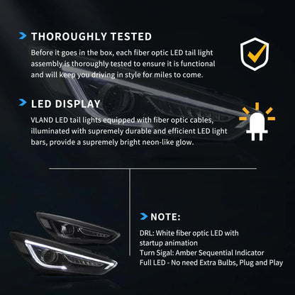 LED bloc optique avant projecteur double faisceau noir pour 2015–2018 Ford Focus 3th Gen Mark III Facelift – vue 7