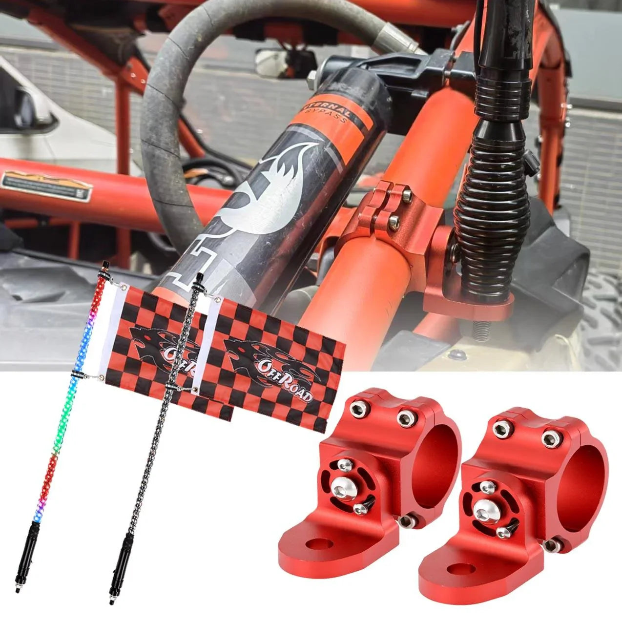 3FT/4FT LED RGB Whip Lights avec Bluetooth/ Remote Controlled & rouge Universal Flagpole Light Mount pour all UTVs avec 1.75…
