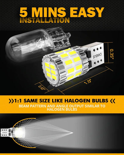 168 2825W5W T10 Ampoules LED pour plaque, feux latéraux et intérieur 3 W 400% plus lumineux CAN-bus anti-erreur blanc B1