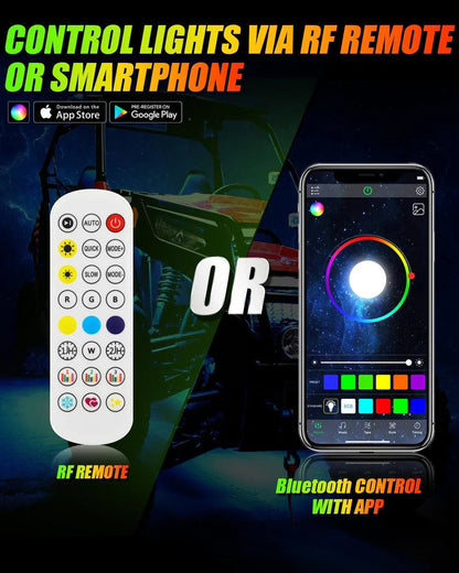 Lot de 4 15.5″ RGB LED anneaux LED de roue Magic Dream couleur éclairage néon de jante avec APP & RF télécommande – vue 4