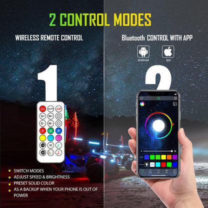 Lot de 2 3FT/4FT LED RGB fouets LED avec clignotant & feu stop, Bluetooth APP/ télécommande – vue 3 – NOVADOMIO