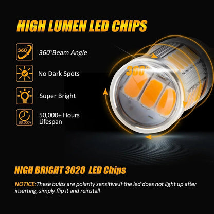 T25 3157 3156 Ampoules LED pour clignotants avant/arrière et feux latéraux 20W 4000LM 3500K orange 33LED série – 2 ampoules
