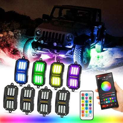 NEW Vibrant série | 8 pièces RGB LED éclairages de soubassement Kit Multicolor Neon éclairage sous caisse avec Bluetooth APP