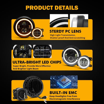 7″ phares LED+4″ LED antibrouillards kit avec Halo DRL clignotant High feux de croisement pour Jeep Wrangler JK JKU TJ LJ
