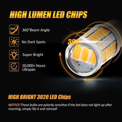 1157 BAY15D LED Side Maker/clignotant Rear/Front Light Bulbs 20W 4000LM 3500K orange 33LED série – 2 ampoules – vue 4