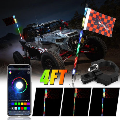 3FT/4FT RGB LED fouet LED avec commande Bluetooth + fouet LED supports de montage pour UTV, ATV, véhicule tout-terrain – vue
