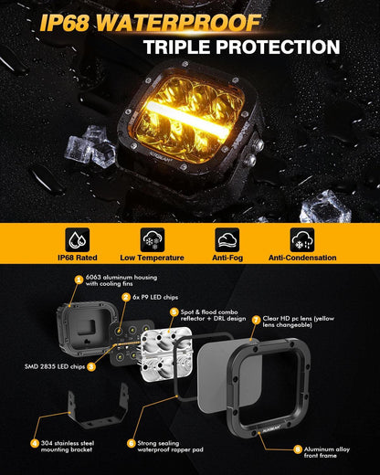 6/8Pcs 5 pouces 132W orange DRL Projecteurs LED compacts avec Power Harness – vue 4 – NOVADOMIO
