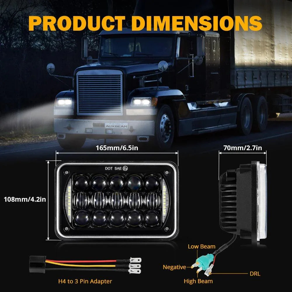 4x6 LED Headlights Rectangular Headlamps Hi/Lo Sealed Beam avec DRL DOT Approved Replacement H4651 H4652 H4656 H4666 H6545 C…