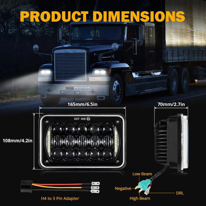 4×6 phares LED Rectangular phares Hi/Lo optique scellée avec DRL homologation DOT de remplacement H4651 H4652 H4656 H4666