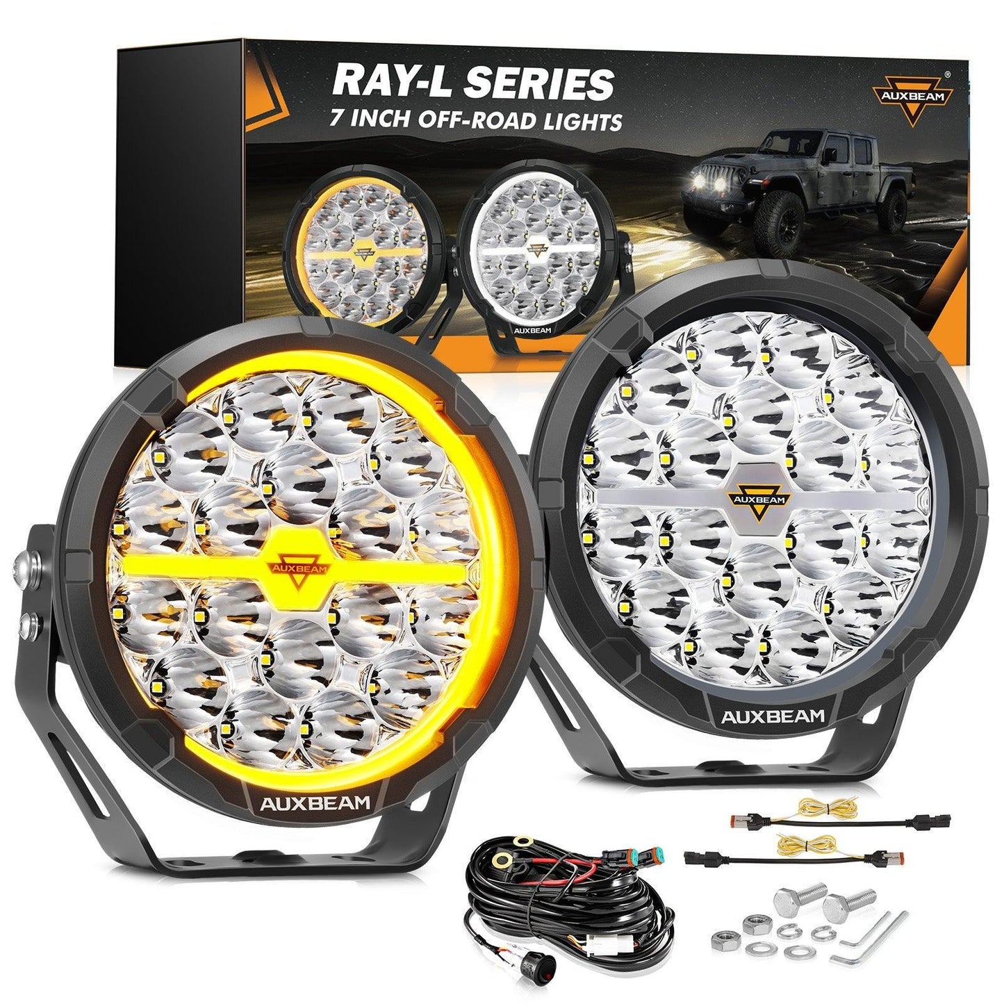 RAY-L série | 7 Inch 240W 25800LM Dual DRL Offroad LED Driving Lights
