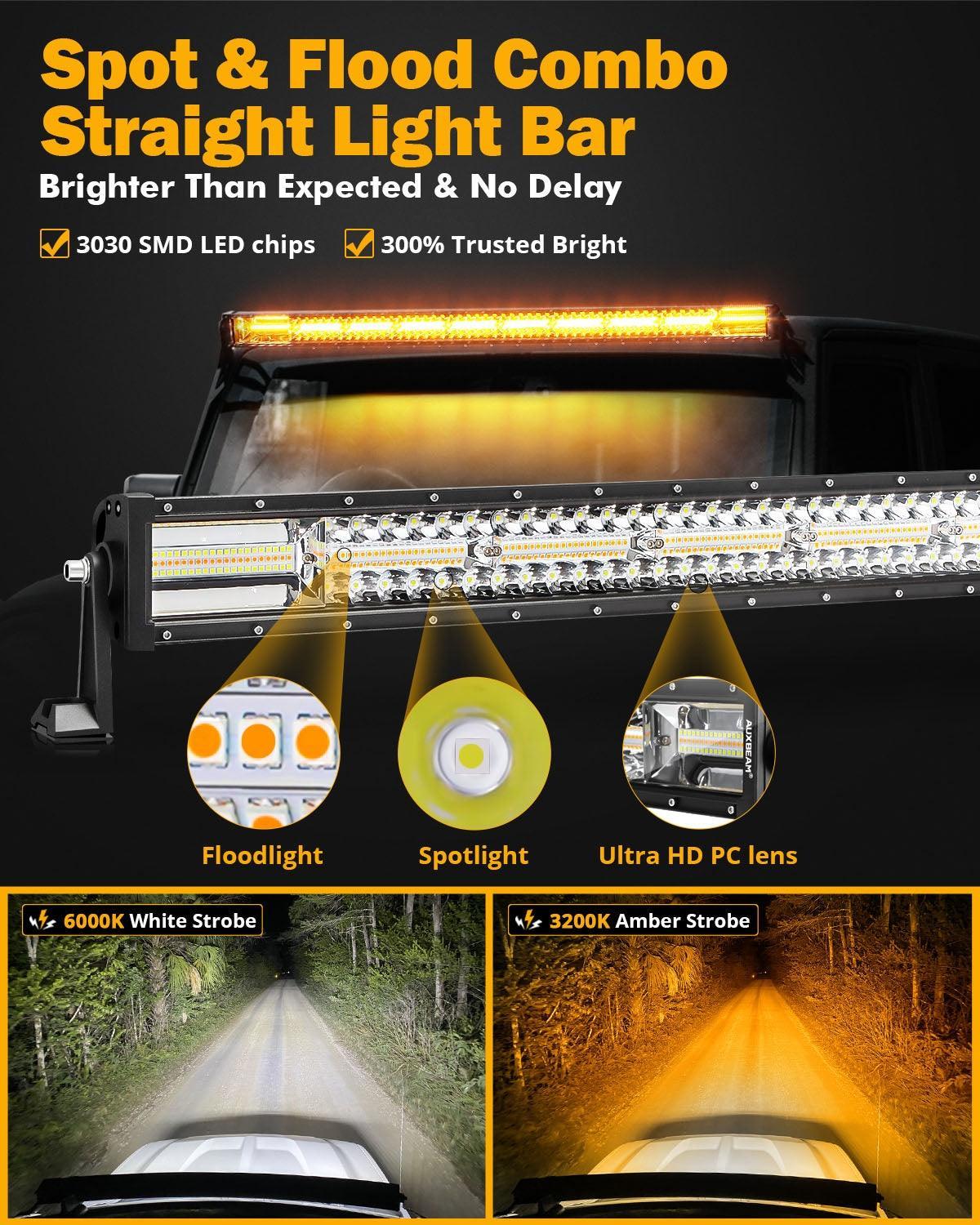 6 Modes série 42 Inch blanc&orange Straight Off Road Barres LED – vue 3