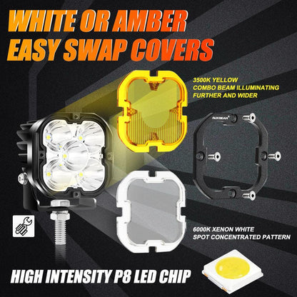 3″ projecteurs LED compacts avec supplémentaire orange caches & antibrouillard supports de montage (Vertical antibrouillard)