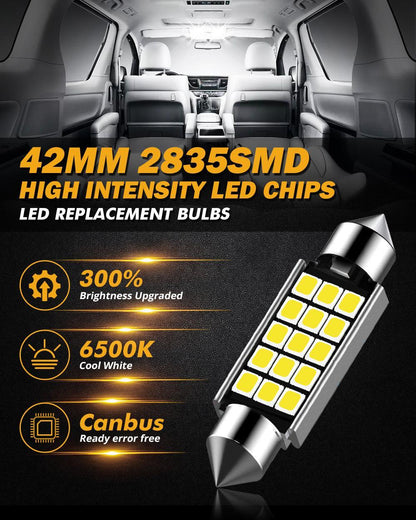 41 mm 578 211-2 212-2 214-2 1.61″ Festoon LED intérieur/plafonnier/lecture/éclairage de plaque ampoules 2.7 W 500 LM 6 500 K
