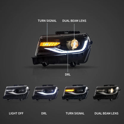 LED bloc optique avant projecteur double faisceau noir pour 2014–2015 Chevrolet Camaro – vue 4 – NOVADOMIO