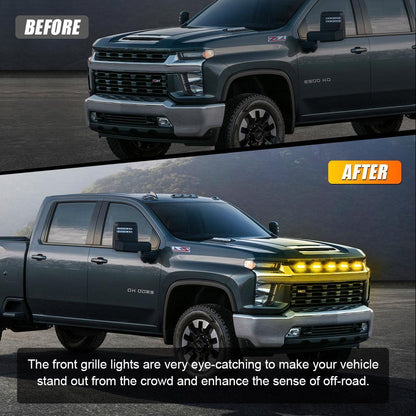 Lot de 5 LED avant feux de calandre style Raptor orange éclairage pour Chevrolet Silverado 2500HD 2020–2021 – vue 3