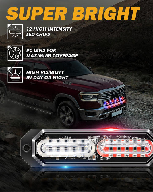 (4PSC/kit) 12LED Emergency Surface Mount Grill feu à éclats pour camions véhicules ATV RV automobiles Van – vue 2 – NOVADOMIO