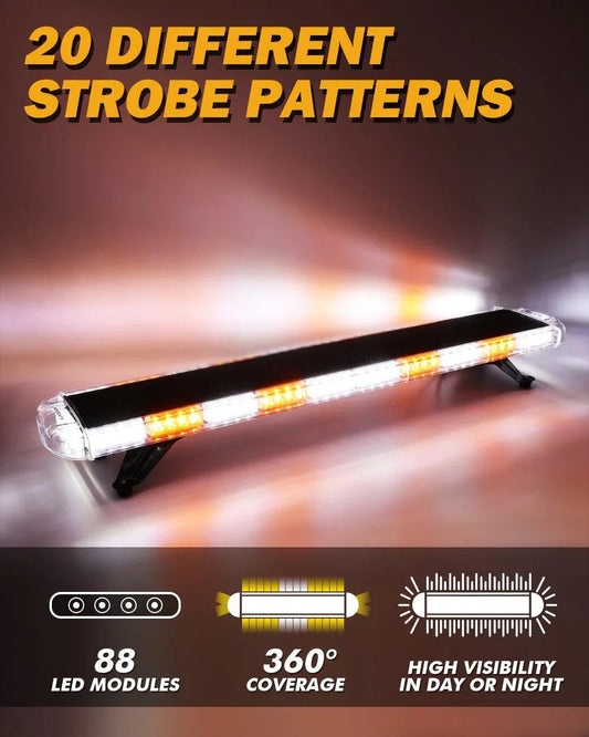 47″ stroboscopique de toit Barres lumineuses avec supports de montage 20 modes de flash feux de signalisation d’urgence – vue
