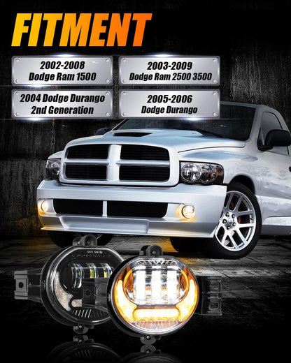 Lot de 2 LED antibrouillard ensemble w/ DRL+ clignotant pour Dodge Ram 1500 2002–2008, Dodge Ram 2500/3500 2003–2009 (noir)