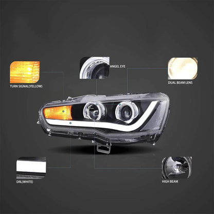 LED bloc optique avant Projector noir pour 2008–2017 Mitsubishi Lancer 9th Gen Evo X GSR 10th Gen (CZ4A) – vue 2 – NOVADOMIO