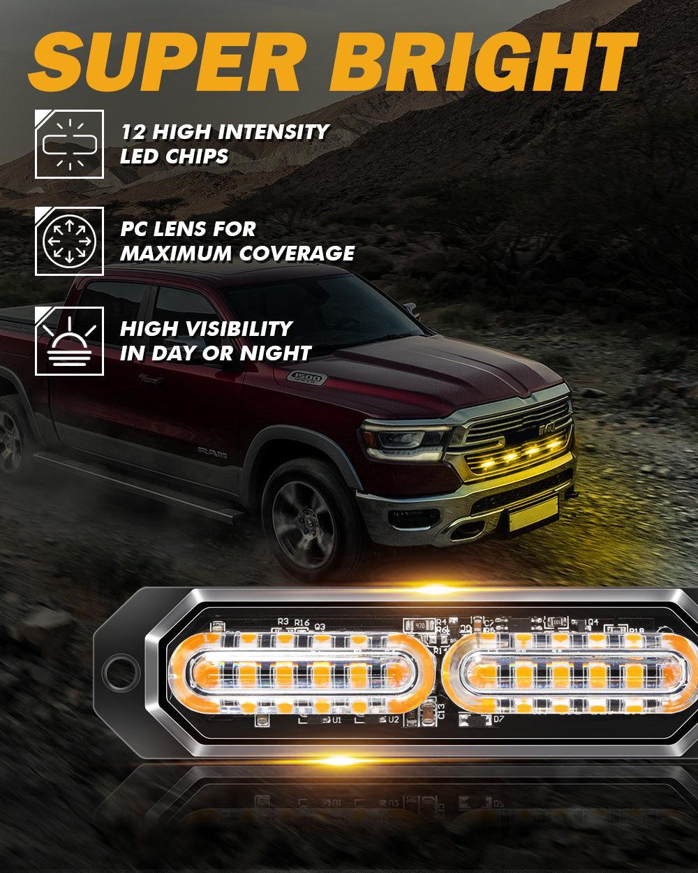 (4PSC/SET) 12LED Emergency Surface Mount Grill feu à éclats pour Trucks Vehicles ATV RV Cars Van – vue 3