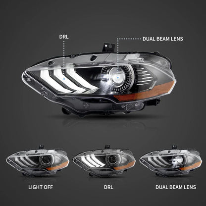 LED bloc optique avant projecteur double faisceau noir pour 2018–2024 Ford Mustang 6th Gen Facelifted – vue 3 – NOVADOMIO