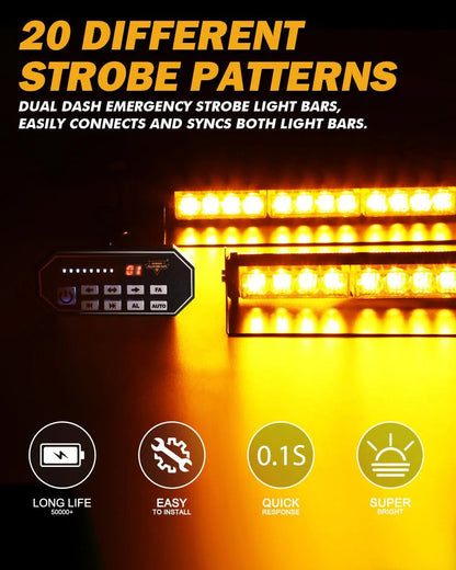 17″ Dual pare-brise Dash stroboscopique Barres lumineuses 20 clignotant motifs avec Suction Cup Mount pour véhicules camions