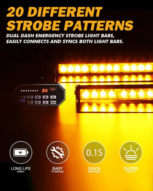 17″ Dual pare-brise Dash stroboscopique Barres lumineuses 20 clignotant motifs avec Suction Cup Mount pour véhicules camions