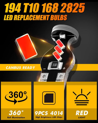168 2825W5W T10 LED intérieur ampoules 1.5 W 300% plus lumineux rouge – 10 ampoules – vue 4 – NOVADOMIO