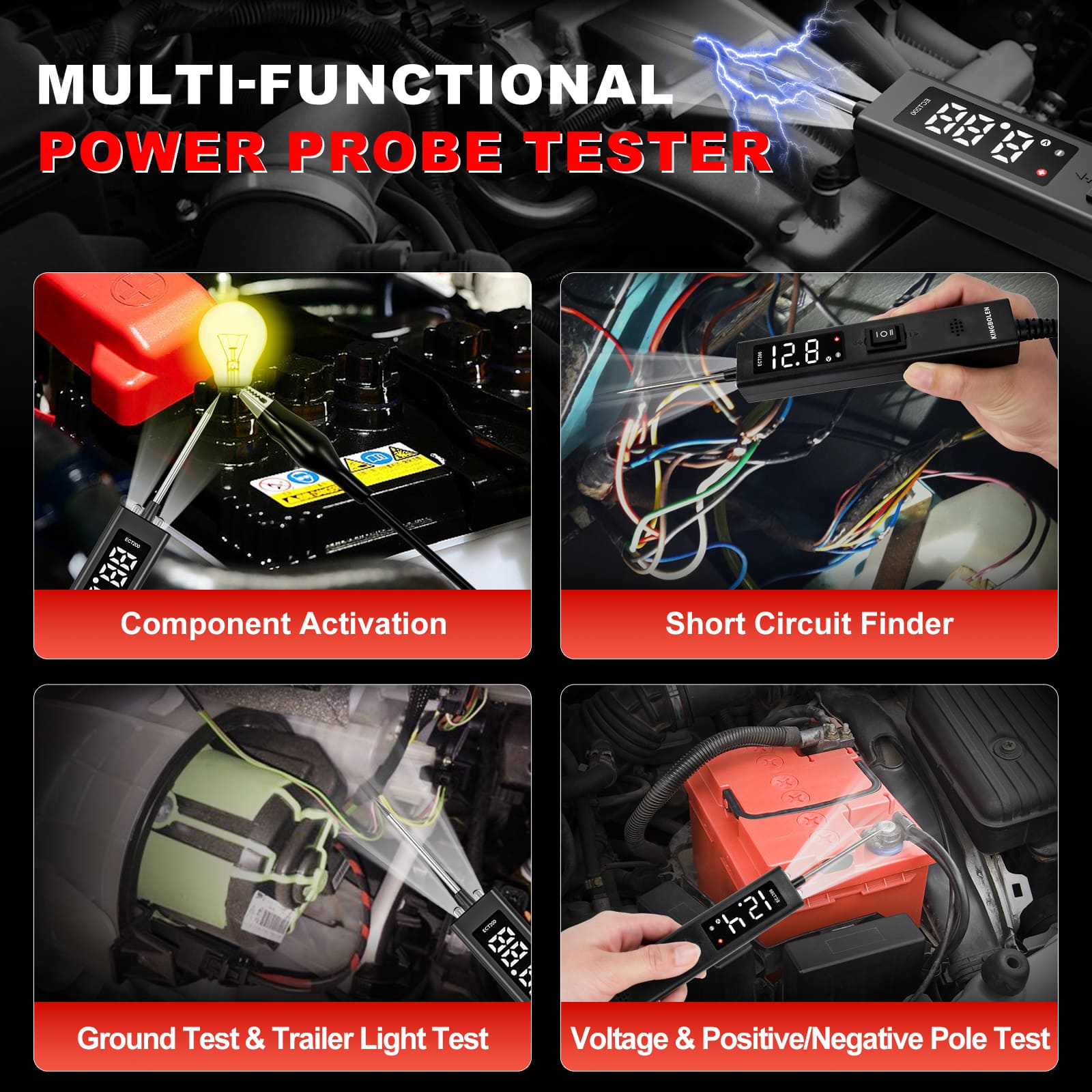 Testeur de circuit automobile KINGBOLEN ECT200 12/24 V – Écran LED – image produit 7 | NOVADOMIO